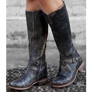 Bed Stu Glaye Riding Boots Black‎ Distressed Leather Knee High Sz 7.5